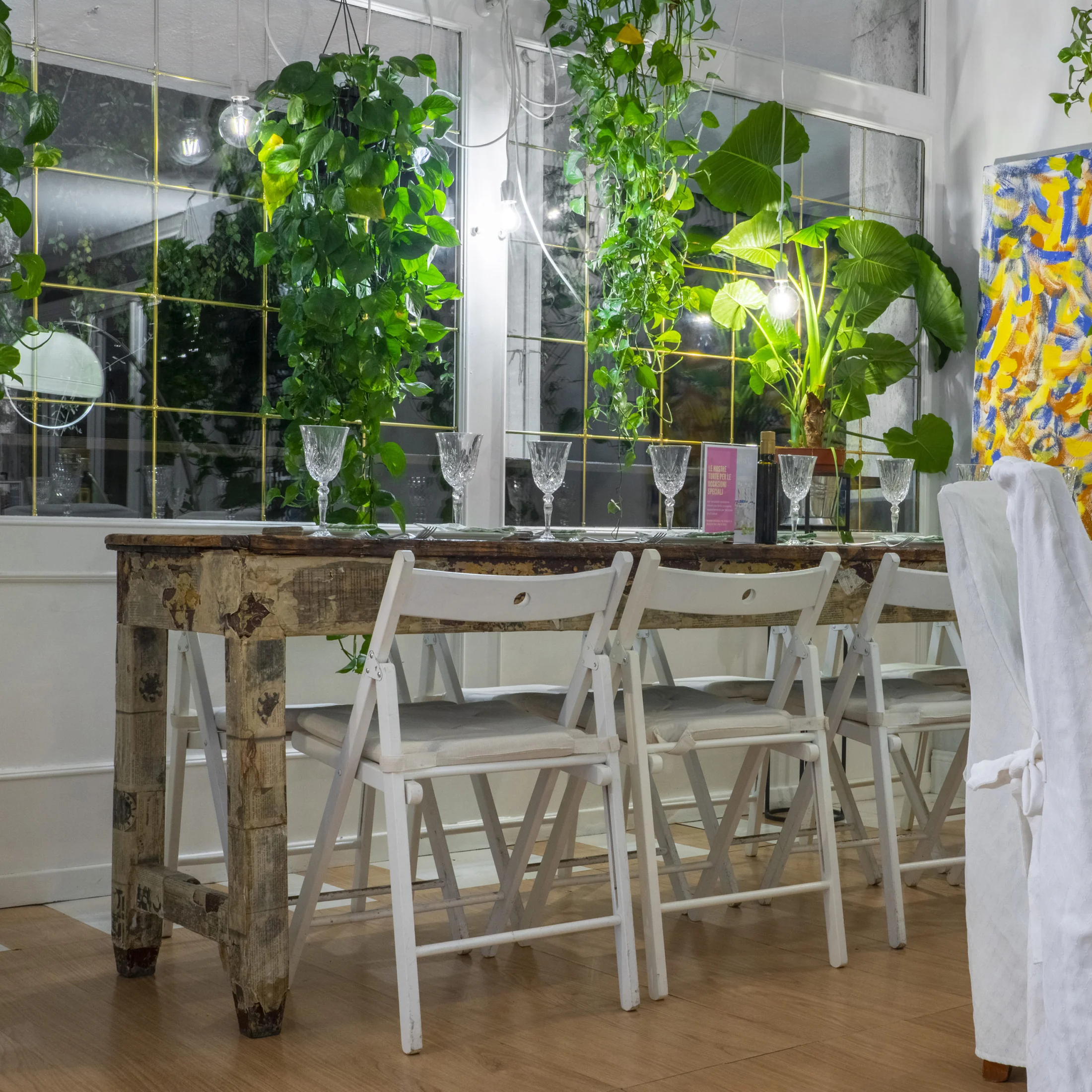 High table beside the plants